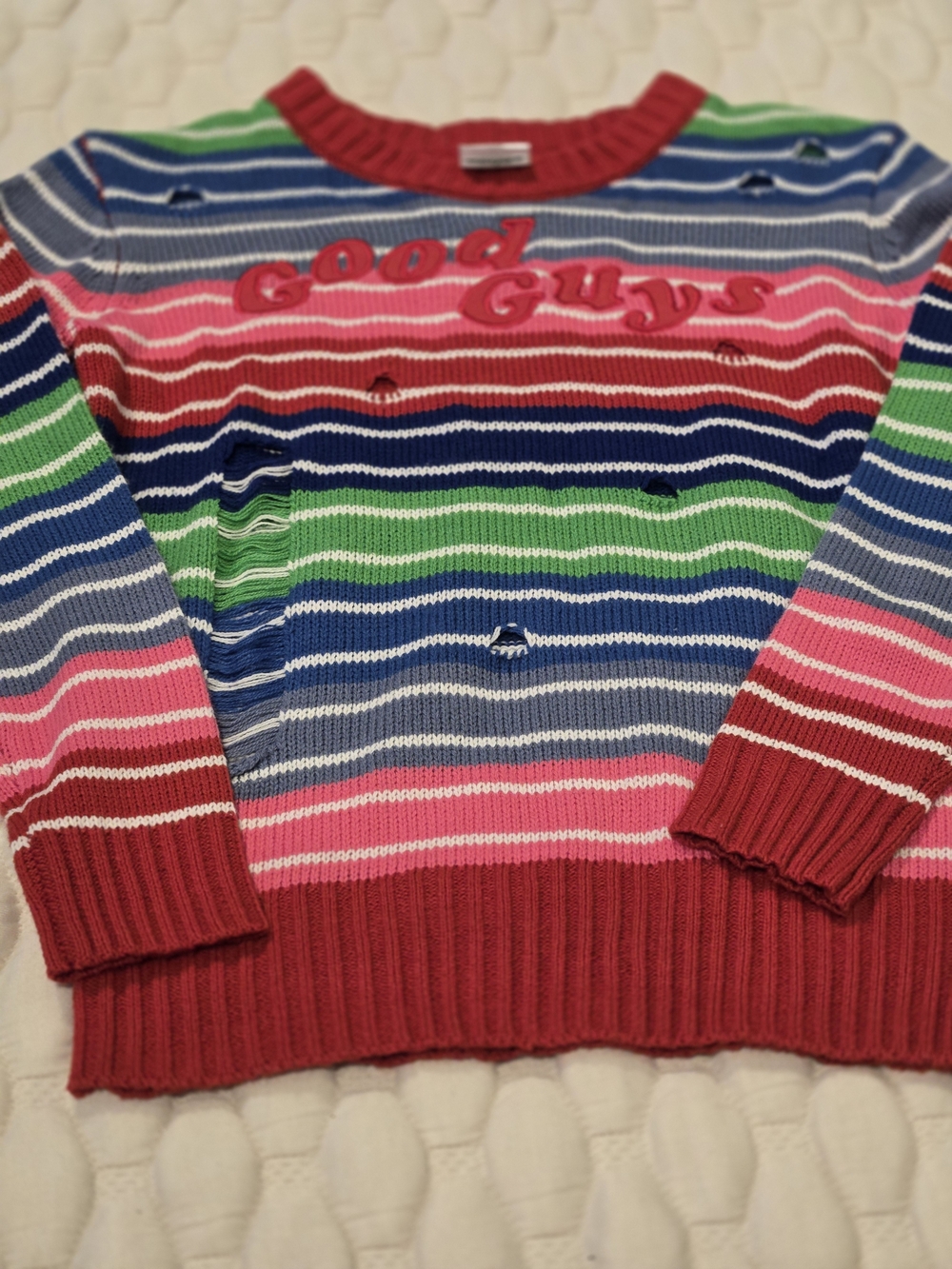 Spirit Halloween Chucky Themed Womens Long Sleeve Sweater Stripes Size Small